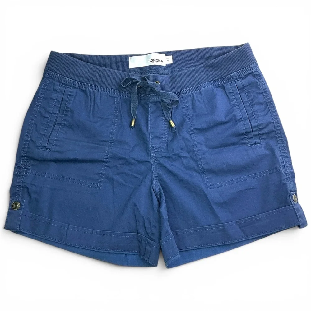 Sonoma Blue Utility Cargo Shorts Womens 10 Elastic Waist Drawstring Cuffed